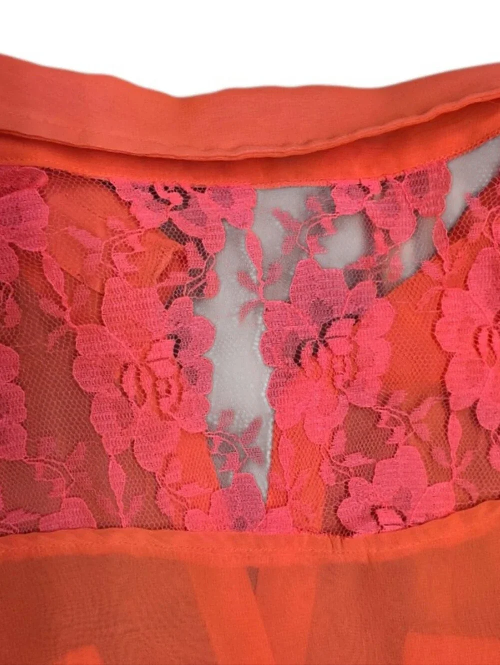 Hot Orange Sheer Lace Bottom Tie Top XL